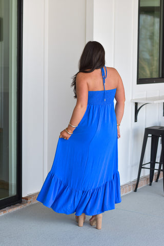 Halter Midi Dress - Blue