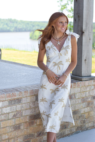 Embroidered Palm Dress