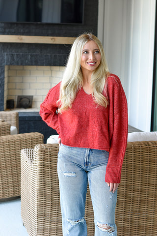 Crop Sweater - Crimson