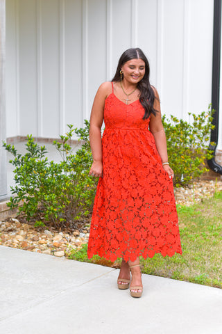 red lace midi dress Racer Neck Ruched Waist AX Paris this midi dress features a delicate lace overlay Womens Love & Roses Red