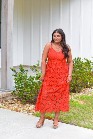 Red Lace Midi