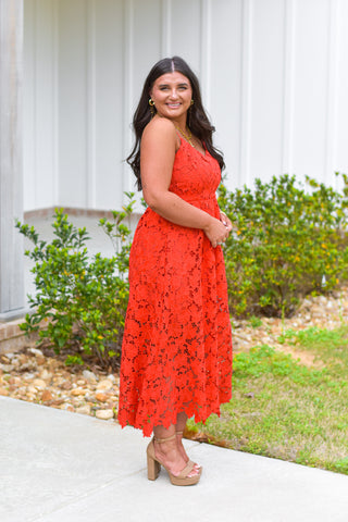 Red Lace Midi