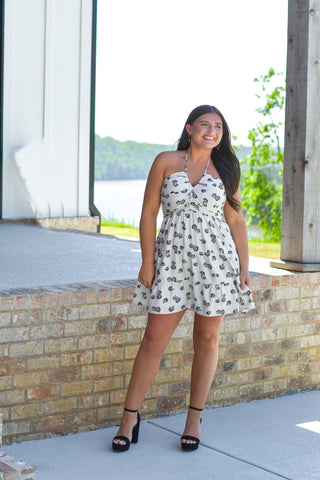 Ruched Ruffle - Black Floral