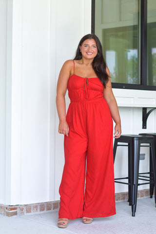 Linen Jumpsuit - Red