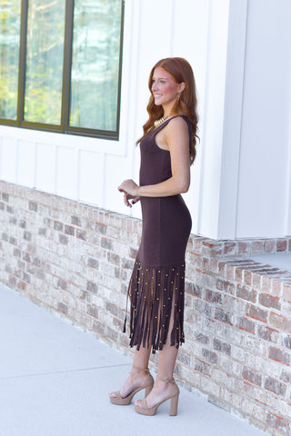 Fringe Midi Dress - Brown