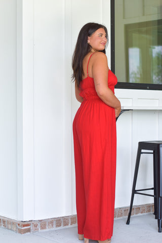 Linen Jumpsuit - Red