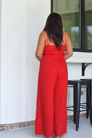 Linen Jumpsuit - Red