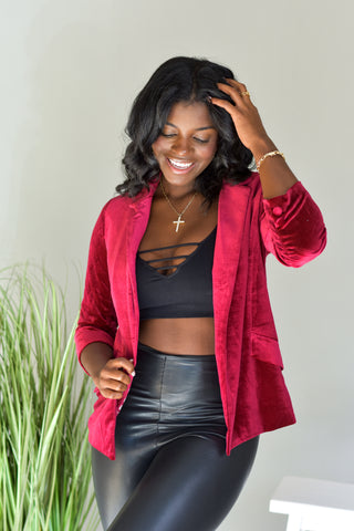 Velvet Blazer - Cherry - Lavish Tuscaloosa