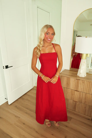 Linen Tie Maxi - Red