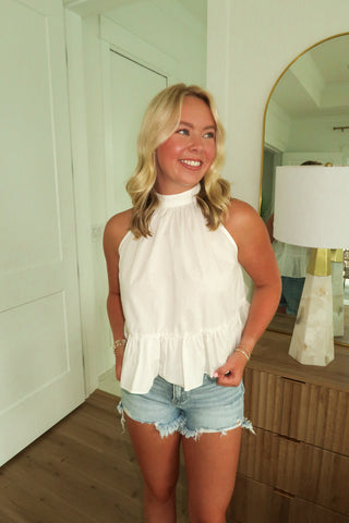 Peplum Tie Top - White