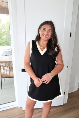 Sleeveless Contrast Dress - Black