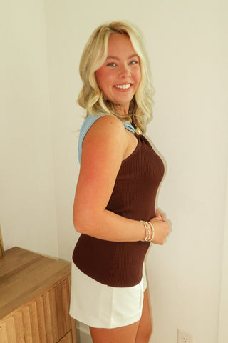 Sky/Brown Block Top