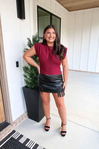 Faux Fringe Skort - Black