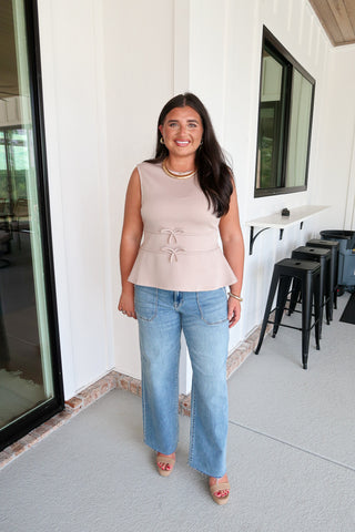 Peplum Bow Top - Beige