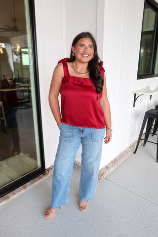 Satin Tie Top - Wine