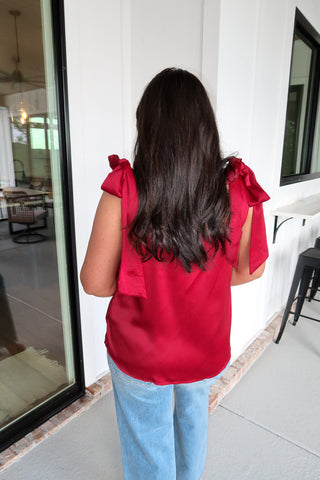 Satin Tie Top - Wine