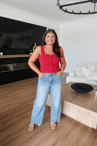 Classic Button Top - Crimson