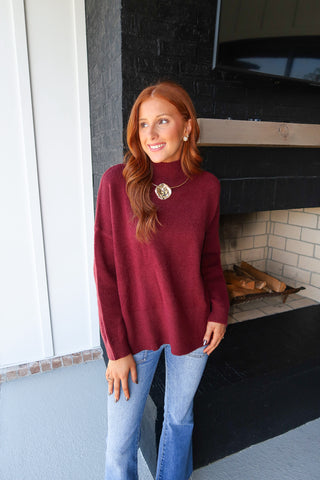 High-Low Sweater - Wine