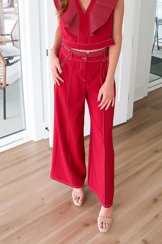 Stitch Detail Pant - Wine