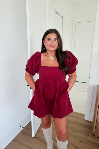 Denim Romper - Wine