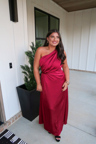 Satin Shoulder Maxi - Wine
