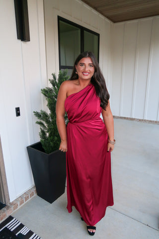 Satin Shoulder Maxi - Wine