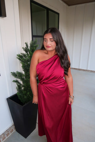 Satin Shoulder Maxi - Wine