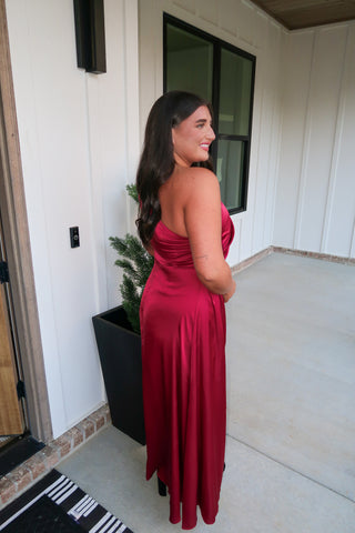Satin Shoulder Maxi - Wine