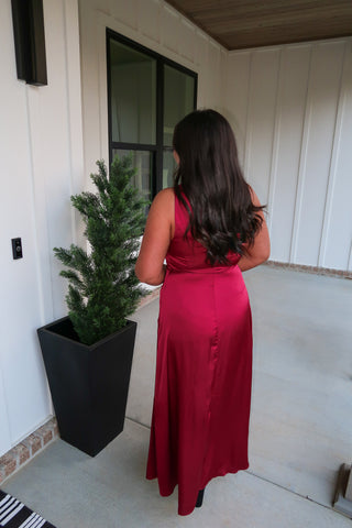 Satin Shoulder Maxi - Wine
