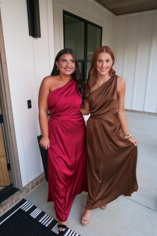 Satin Shoulder Maxi - Brown