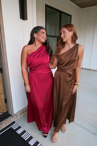 Satin Shoulder Maxi - Brown