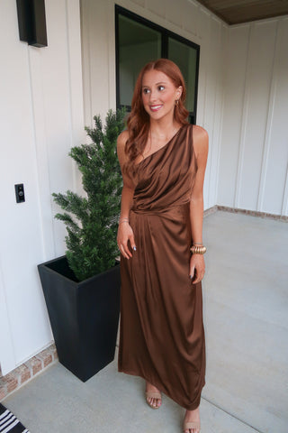Satin Shoulder Maxi - Brown