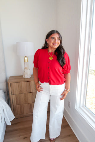 Scallop Trim Top - Red