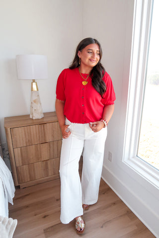 Scallop Trim Top - Red