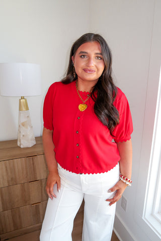 Scallop Trim Top - Red
