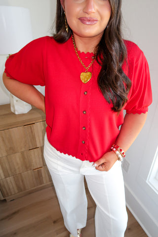 Scallop Trim Top - Red