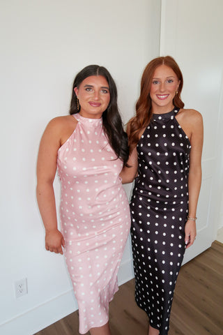 Polka Halter Dress - Black