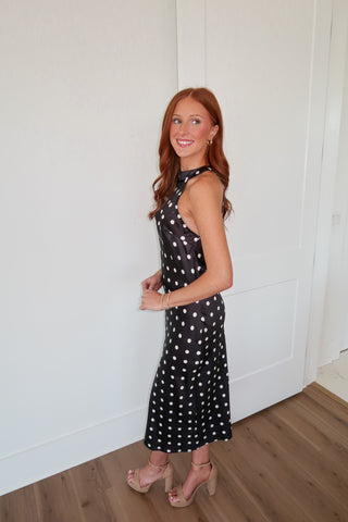 Polka Halter Dress - Black