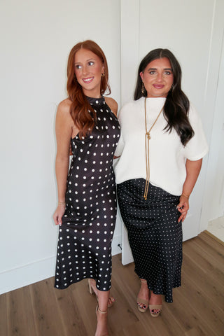 Polka Halter Dress - Black